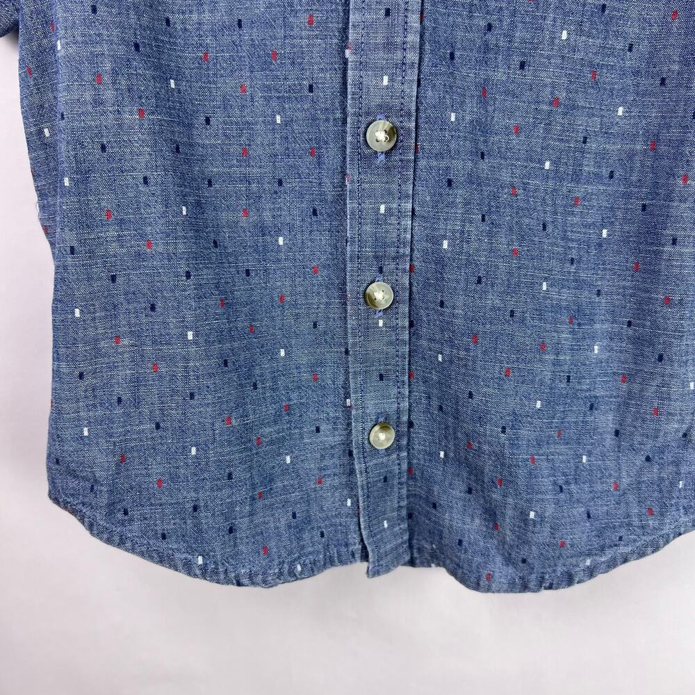 Old Navy, Short Sleeve Chambray Shirt, Blue, 100% Cotton, Button-Up Polka Dot - Picture 9 of 11